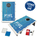 Blue Distressed Fence Design With Custom Letter Bag Toss Game by BAGGO Baggo.com