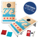 Chicago Area Code (Choose) Wood Texture Skyline Flag Bean Bag Toss Game by BAGGO Baggo.com