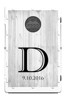White Barn Wooden Planks Design With Custom Letter Bag Toss Game by BAGGO Baggo.com