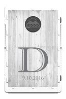 White Barn Wooden Planks Design With Custom Letter Bag Toss Game by BAGGO Baggo.com
