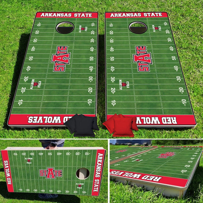 Arkansas State Red Wolves Home Field Pro Cornhole Bean Bag Toss Game 24x48 with 8 Regulation 16oz Bags