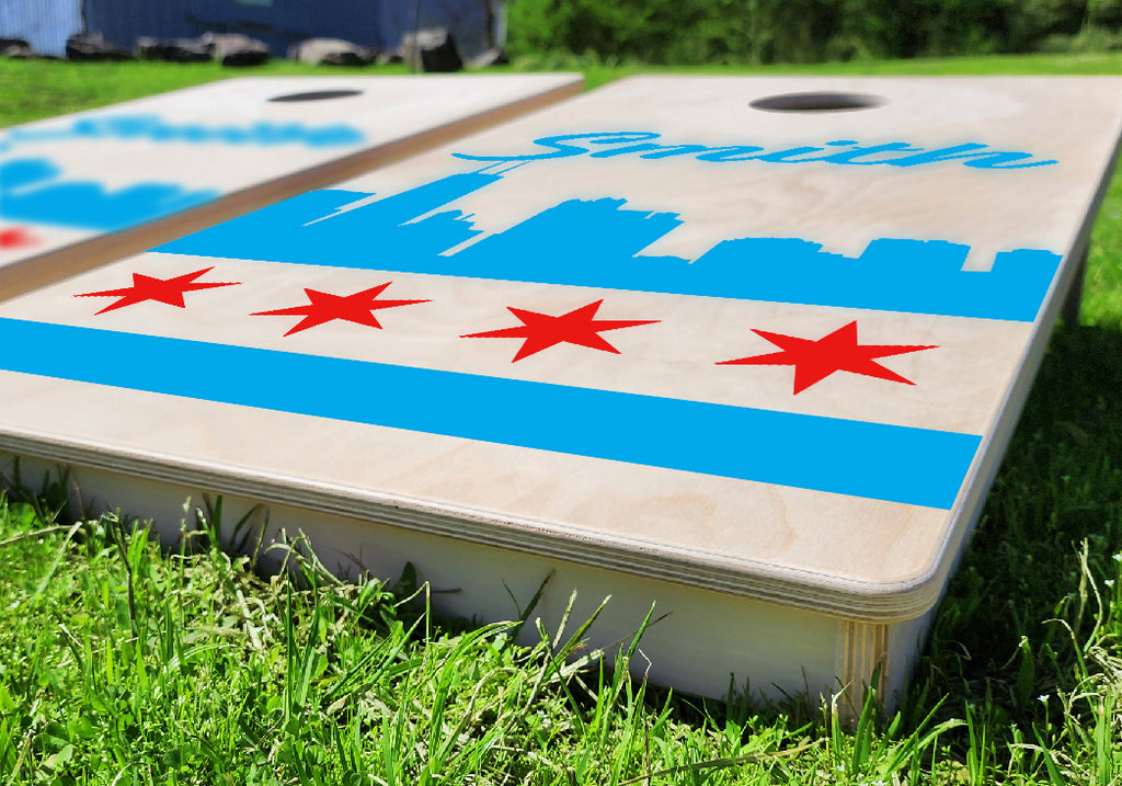 Chicago Bears and Cubs personalized skyline cornhole baggo…