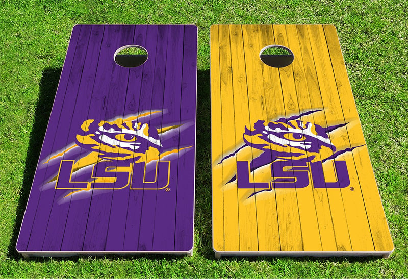 LSU Tigers Scratch Plank Pro Cornhole Bean Bag Toss Game 24x48 with 8 Regulation 16oz Bags