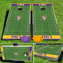 Two cornhole boards with LSU Home Field Design of Death Valley on game boards