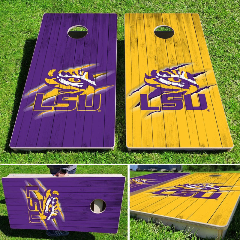 LSU Tigers Scratch Plank Pro Cornhole Bean Bag Toss Game 24x48 with 8 Regulation 16oz Bags