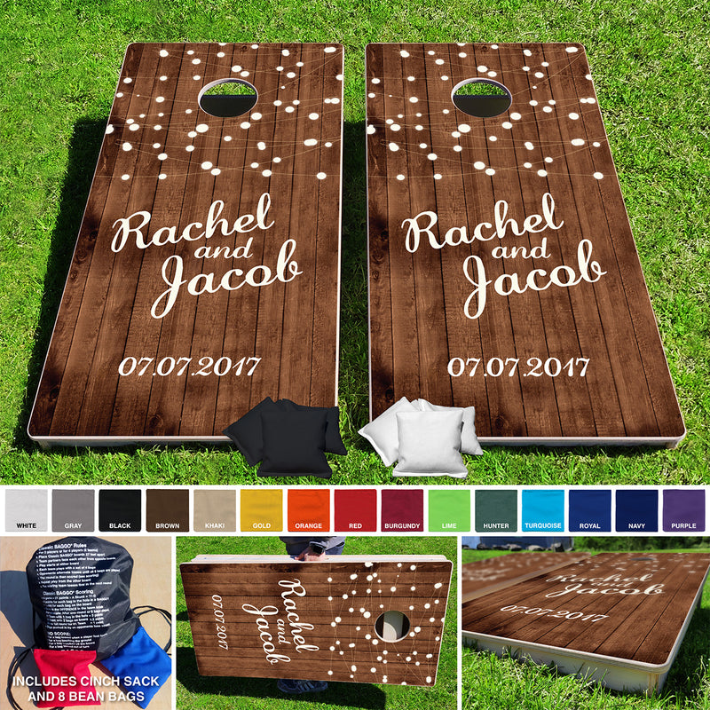 Wood Lights Wedding Pro Style Cornhole Bean Bag Toss Game 24x48 with 8 Regulation 16oz Bags Baggo.com