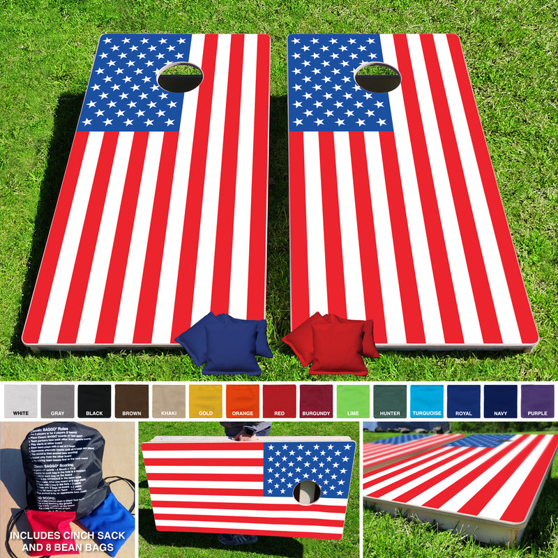American Flag Pro Style Cornhole Bean Bag Toss Game 24x48 with 8 Regulation 16oz Bags