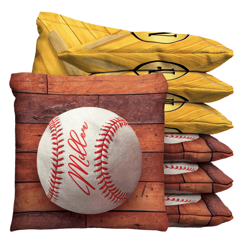 Baseball Rugged Bat and Ball Baggo Cornhole Bean Bag Toss Bags (set of 8)
