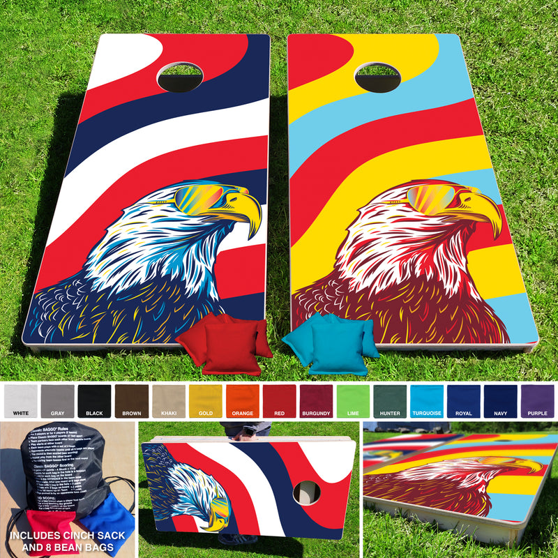 Eagle & Shades Pro Style Cornhole Bean Bag Toss Game 24x48 with 8 Regulation 16oz Bags