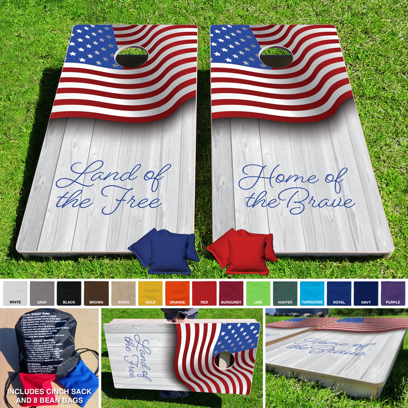 Land of the Free Pro Style Cornhole Bean Bag Toss Game 24x48 with 8 Regulation 16oz Bags