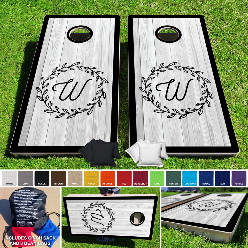 Toss Lettering Laurel Initial Pro Style Cornhole Bean Bag Toss Game 24x48 with 8 Regu ...