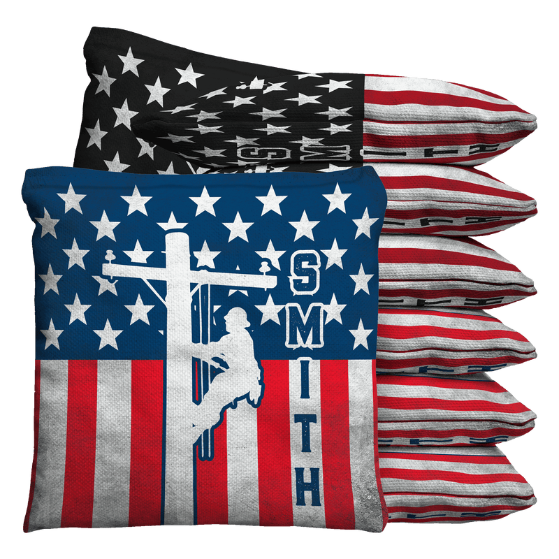 Lineman US Flag Custom Bean Bags Baggo Cornhole Bean Bag Toss Bags (set of 8)