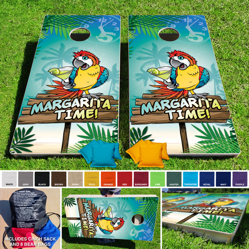 Margarita Time Parrot Pro Style Cornhole Bean Bag Toss Game 24x48 with 8 Regulation 16oz Bags