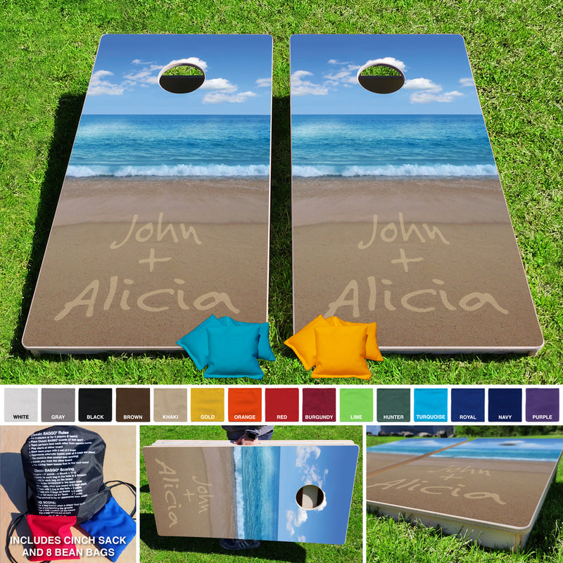 Names in the Sand Pro Style Cornhole Bean Bag Toss Game 24x48 with 8 Regulation 16oz Bags