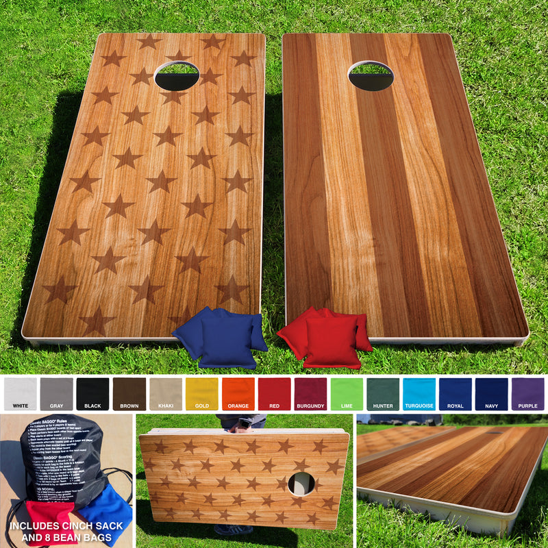 Patriotic Timber Pro Style Cornhole Bean Bag Toss Game 24x48 with 8 Regulation 16oz Bags